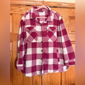Shacket Pink and White Plaid Button-Up Women’s Size XXL